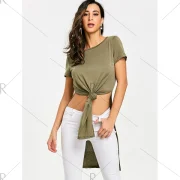 Front Knot High lit T-shirt - Army Green Fansmadedirect