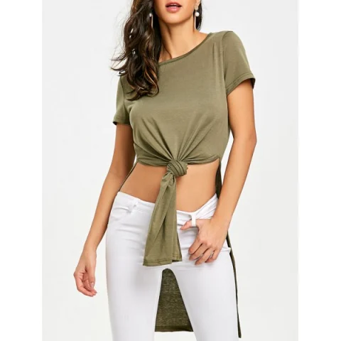 Front Knot High lit T-shirt - Army Green Fansmadedirect