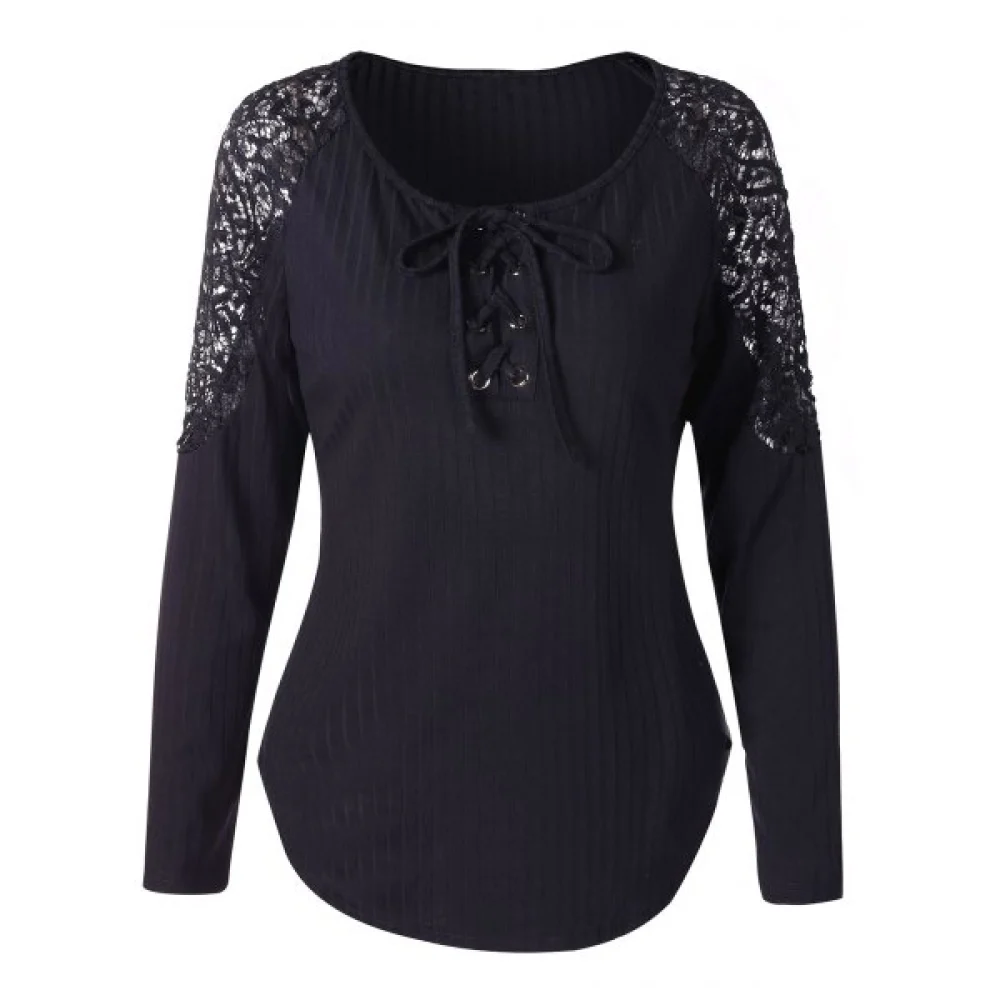 Front Lace-up Knit Tee - idnight Blue Fansmadedirect