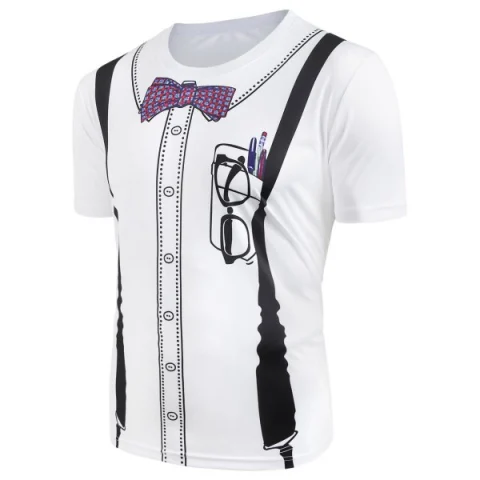 Fuax Collar Bowknot Strap Print Short Sleeves T-shirt - White Fansmadedirect