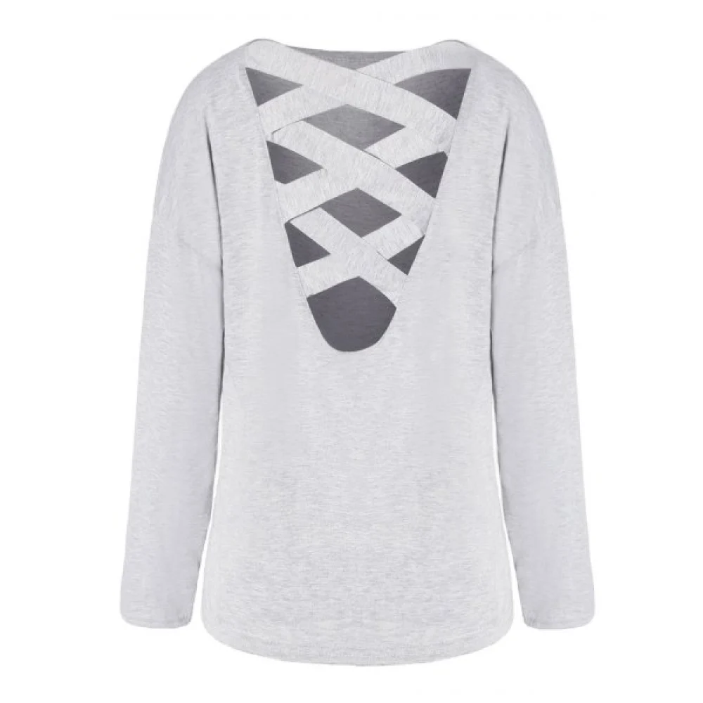 Full leeve Criss Cross Back T-shirt - Gray Fansmadedirect