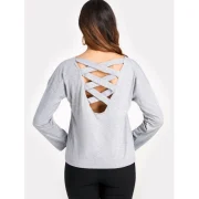 Full leeve Criss Cross Back T-shirt - Gray Fansmadedirect