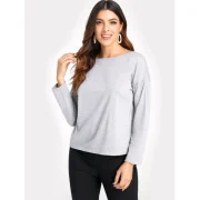 Full leeve Criss Cross Back T-shirt - Gray Fansmadedirect
