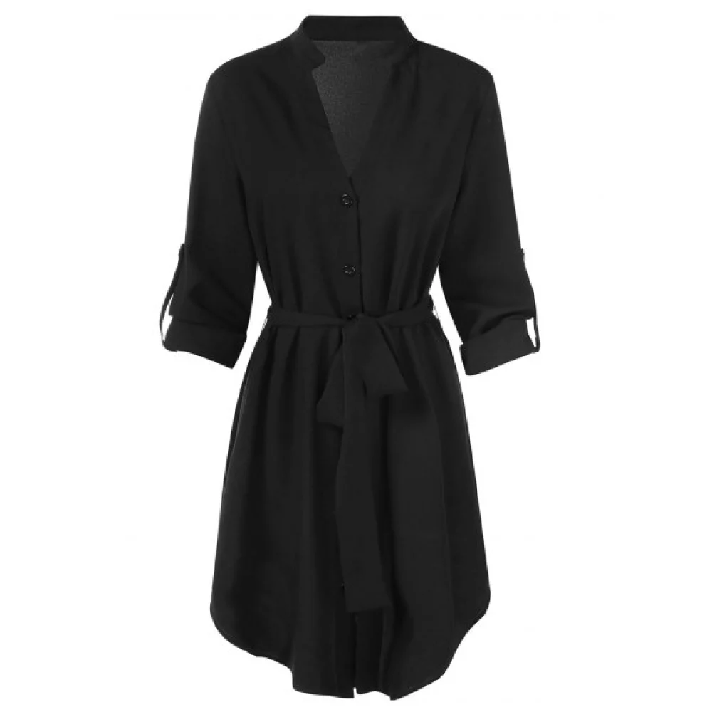 Full Sleeve Button Up Dress - Black Fansmadedirect