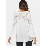 Full Sleeve Lace Panel Asymmetrical Blosue - White Fansmadedirect