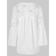 Full Sleeve Lace Panel Asymmetrical Blosue - White Fansmadedirect