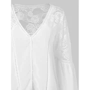 Full Sleeve Lace Panel Asymmetrical Blosue - White Fansmadedirect