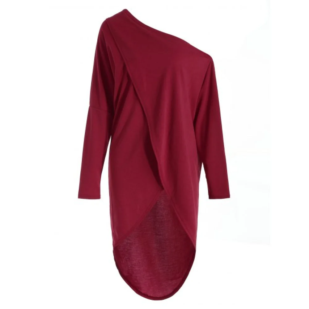 Full Sleeve Slit Front Long T-shirt - Red Wine Fansmadedirect