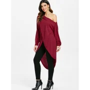 Full Sleeve Slit Front Long T-shirt - Red Wine Fansmadedirect