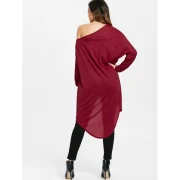 Full Sleeve Slit Front Long T-shirt - Red Wine Fansmadedirect