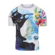 Galaxy Cat and Flowers Print hort leeves T-shirt - Fansmadedirect
