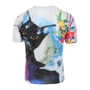 Galaxy Cat and Flowers Print hort leeves T-shirt - Fansmadedirect