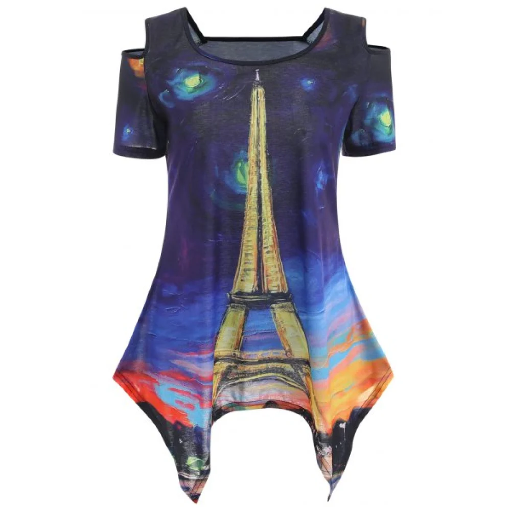 Galaxy Tower Graphic Asymmetric T-shirt - Denim Dark Blue Fansmadedirect