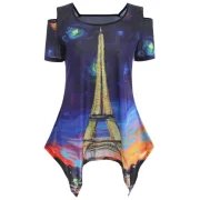 Galaxy Tower Graphic Asymmetric T-shirt - Denim Dark Blue Fansmadedirect