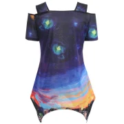 Galaxy Tower Graphic Asymmetric T-shirt - Denim Dark Blue Fansmadedirect