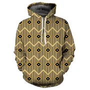 Geometric Stripe Printed Pouch Pocket Hoodie - Goldenrod Fansmadedirect