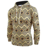 Geometric Stripe Printed Pouch Pocket Hoodie - Goldenrod Fansmadedirect