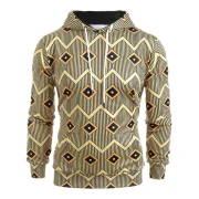 Geometric Stripe Printed Pouch Pocket Hoodie - Goldenrod Fansmadedirect