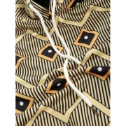 Geometric Stripe Printed Pouch Pocket Hoodie - Goldenrod Fansmadedirect