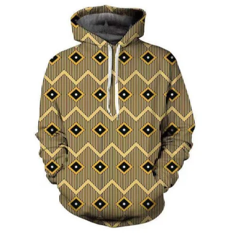 Geometric Stripe Printed Pouch Pocket Hoodie - Goldenrod Fansmadedirect