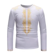 Golden Printed Long Sleeve T-shirt - White Fansmadedirect