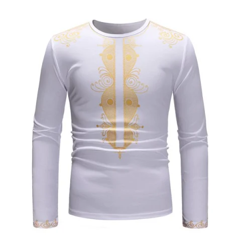 Golden Printed Long Sleeve T-shirt - White Fansmadedirect