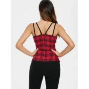 Gothic Plaid Spaghetti Strap Corset Tank Top - Red Wine Fansmadedirect
