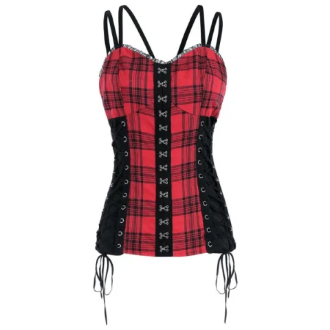 Gothic Plaid Spaghetti Strap Corset Tank Top - Red Wine Fansmadedirect