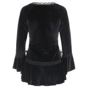 Gothic Style Sweetheart Neck Long Sleeve Pure Color Lace-Up Women's Blouse - Black Fansmadedirect