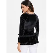 Gothic Style Sweetheart Neck Long Sleeve Pure Color Lace-Up Women's Blouse - Black Fansmadedirect