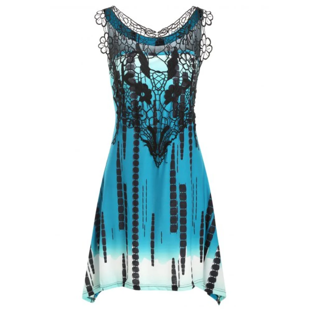 Guipure Lace Longline Casual Tank Top - Greenish Blue Fansmadedirect