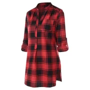 Half Button Front Pocket Tartan Blouse - Fansmadedirect