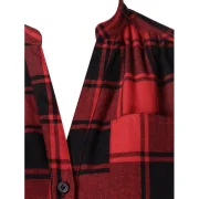 Half Button Front Pocket Tartan Blouse - Fansmadedirect