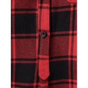 Half Button Front Pocket Tartan Blouse - Fansmadedirect