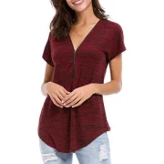 Half Zip Space Dye Tee - Red Wine Fansmadedirect