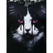 Halloween 3D Cat Print Lace Insert T-shirt - Black Fansmadedirect