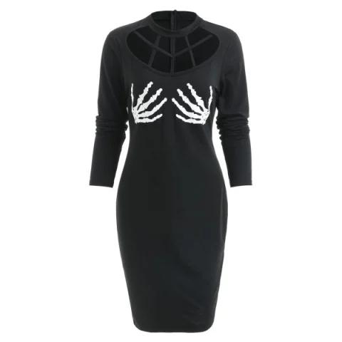 Halloween Costume Cut Out keleton Dress - Black Fansmadedirect