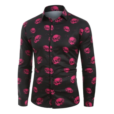 Halloween kull Print Button Up hirt - Plum Fansmadedirect