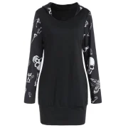 Halloween kull Print Longline Hoodie - Black Fansmadedirect