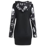Halloween kull Print Longline Hoodie - Black Fansmadedirect