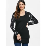 Halloween kull Print Longline Hoodie - Black Fansmadedirect