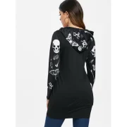 Halloween kull Print Longline Hoodie - Black Fansmadedirect