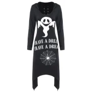 Halloween Letters Lace Up Longline Hoodie - Black Fansmadedirect