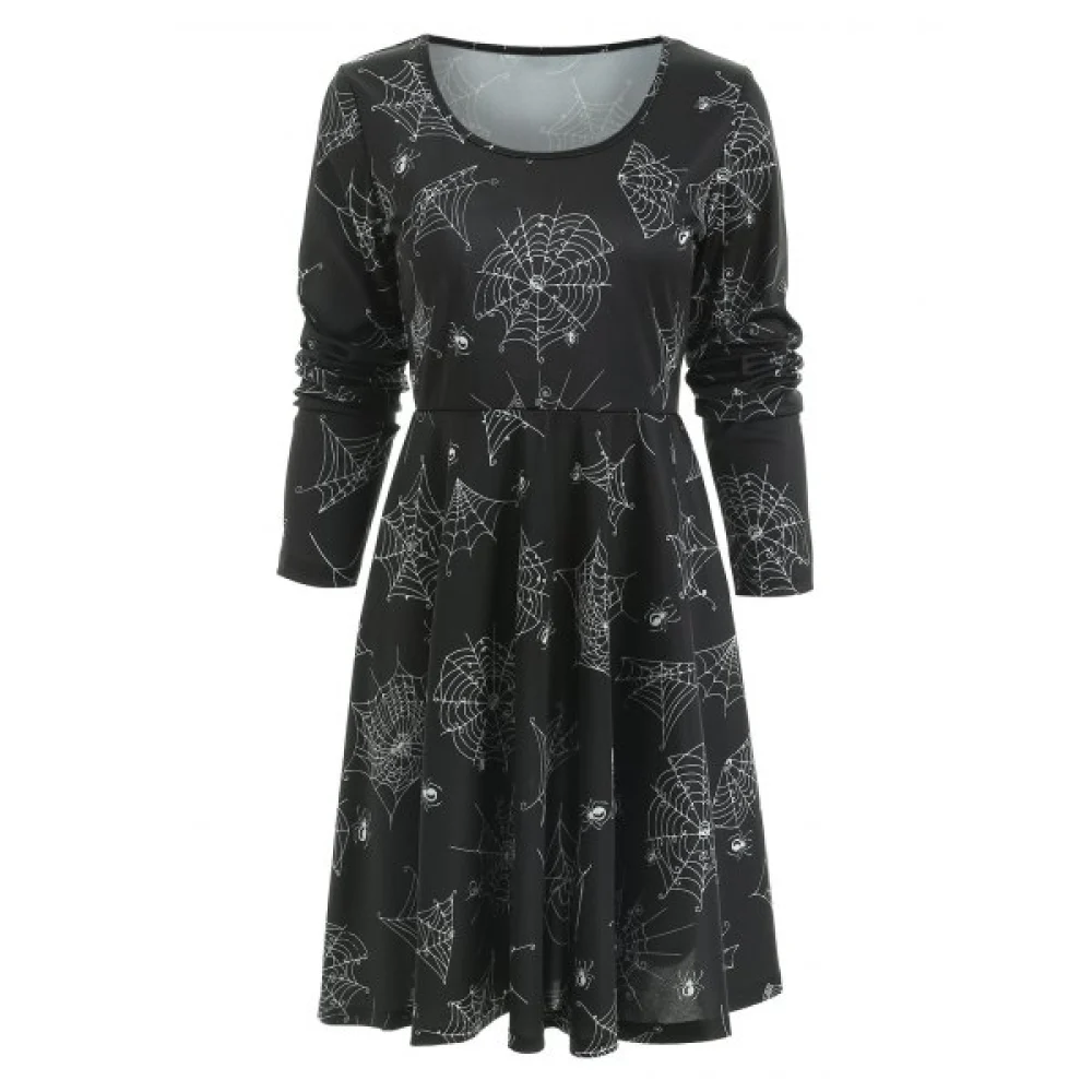 Halloween pider Web Print Dress - Black Fansmadedirect