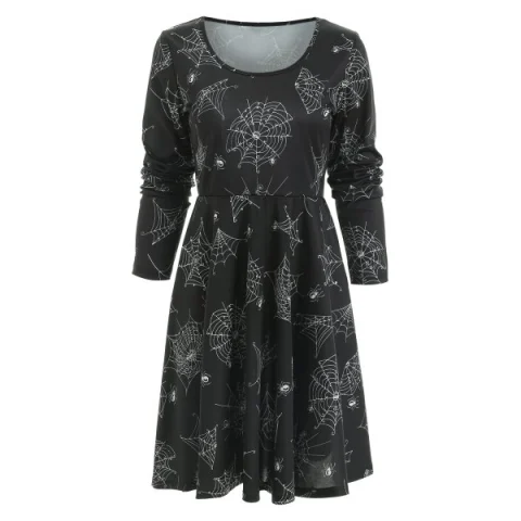 Halloween pider Web Print Dress - Black Fansmadedirect