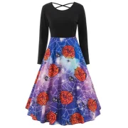 Halloween Print Midi wing Dress - Black Fansmadedirect