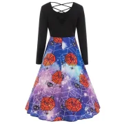 Halloween Print Midi wing Dress - Black Fansmadedirect