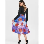 Halloween Print Midi wing Dress - Black Fansmadedirect