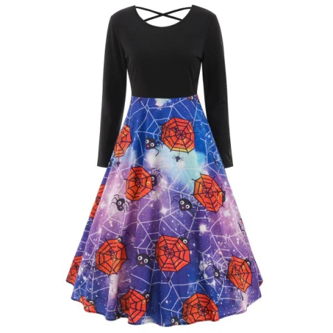 Halloween Print Midi wing Dress - Black Fansmadedirect