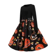 Halloween Pumpkin Belted Prom Dress - Black Fansmadedirect